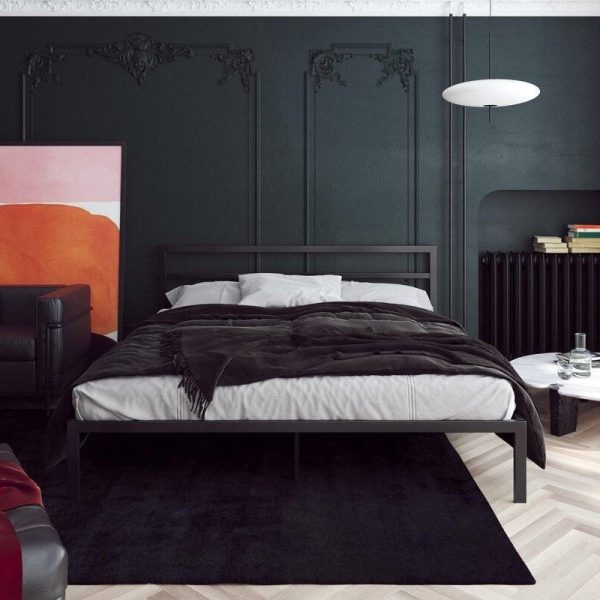 King Black Metal Platform Bed Frame with Headboard Included - Image 5