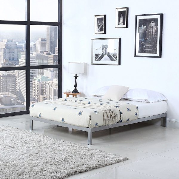King Modern 8-inch Low Profile Platform Bed Frame in Silver Metal Finish - Image 2