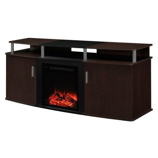 Electric Fireplace TV Stand in Cherry Black Wood Finish - Image 2