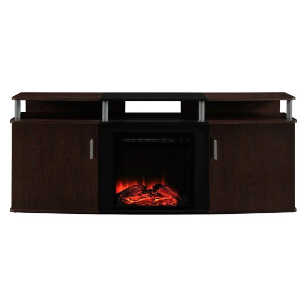 Electric Fireplace TV Stand in Cherry Black Wood Finish - Image 3