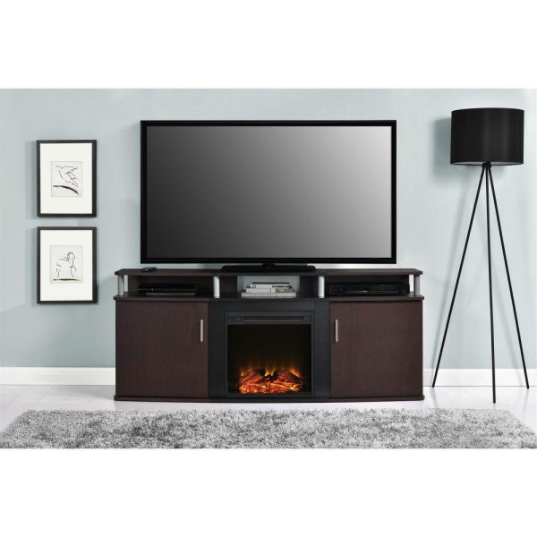 Electric Fireplace TV Stand in Cherry Black Wood Finish - Image 4