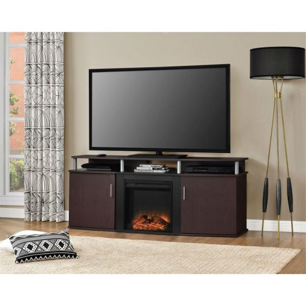 Electric Fireplace TV Stand in Cherry Black Wood Finish - Image 5