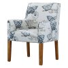 Modern Linen Upholstered Armchair with Blue Butterfly Pattern and Wood Legs - Image 3