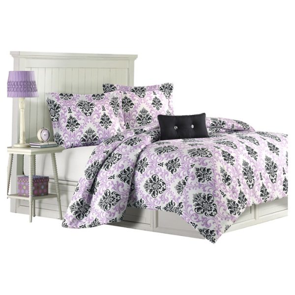 Twin / Twin XL size Purple Damask Design Comforter Set - Image 2