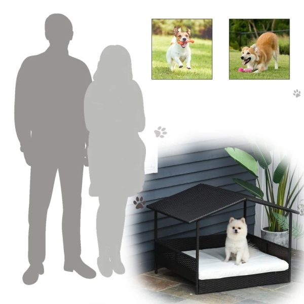 Espresso Wicker Weather Resistant Raised Dog Bed House with 2 in Thick Cushion - Image 4