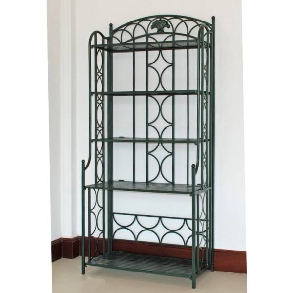 Indoor / Outdoor Wrought Iron Metal Bakers Rack Plant Stand in Dark Green - Image 3