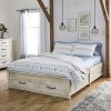 Queen Farmhome Platform Bed with Storage Drawers in Off-White Wood Finish - Image 2