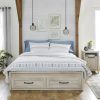 Queen Farmhome Platform Bed with Storage Drawers in Off-White Wood Finish - Image 3