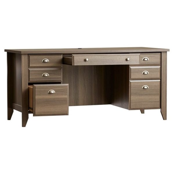 Gray Ash Brown Executive Computer Office Desk with Keyboard Tray - Made In USA - Image 2