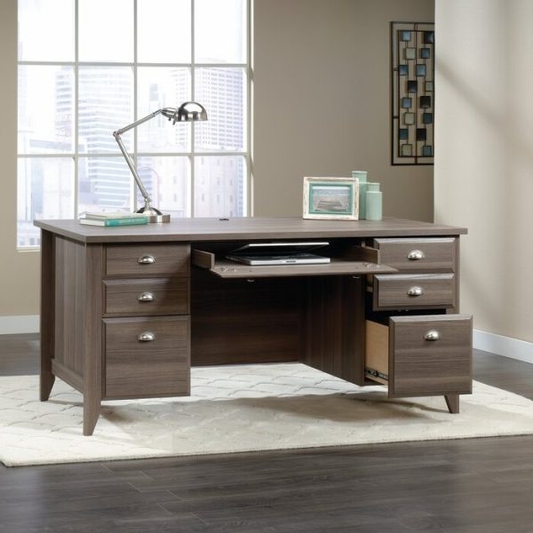 Gray Ash Brown Executive Computer Office Desk with Keyboard Tray - Made In USA - Image 3