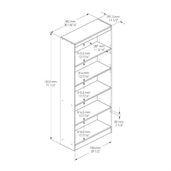 Contemporary 5-Shelf Bookcase Bookshelf in Royal Cherry Wood Finish - Image 3