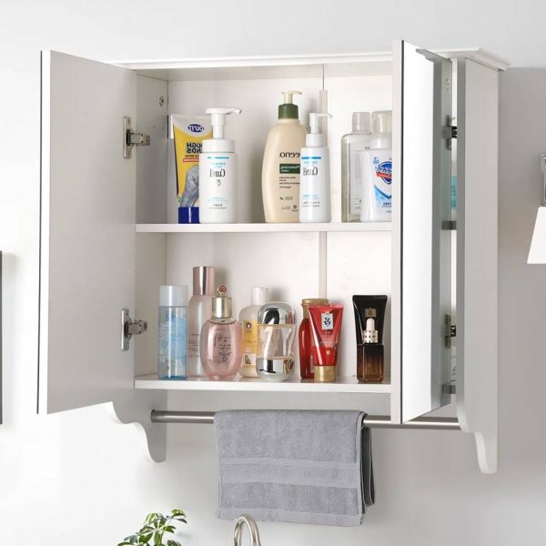 Modern 2-Door Wall Mounted Bathroom Medicine Cabinet with Mirror and Towel Bar - Image 2