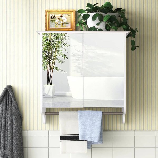 Modern 2-Door Wall Mounted Bathroom Medicine Cabinet with Mirror and Towel Bar - Image 3