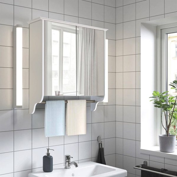 Modern 2-Door Wall Mounted Bathroom Medicine Cabinet with Mirror and Towel Bar - Image 4