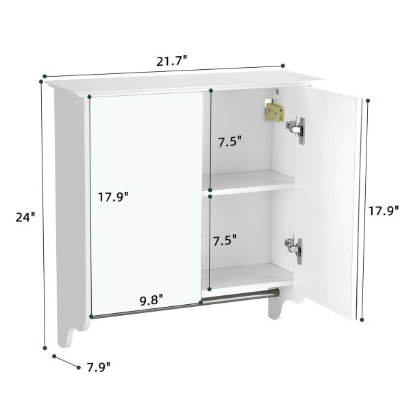 Modern 2-Door Wall Mounted Bathroom Medicine Cabinet with Mirror and Towel Bar - Image 5