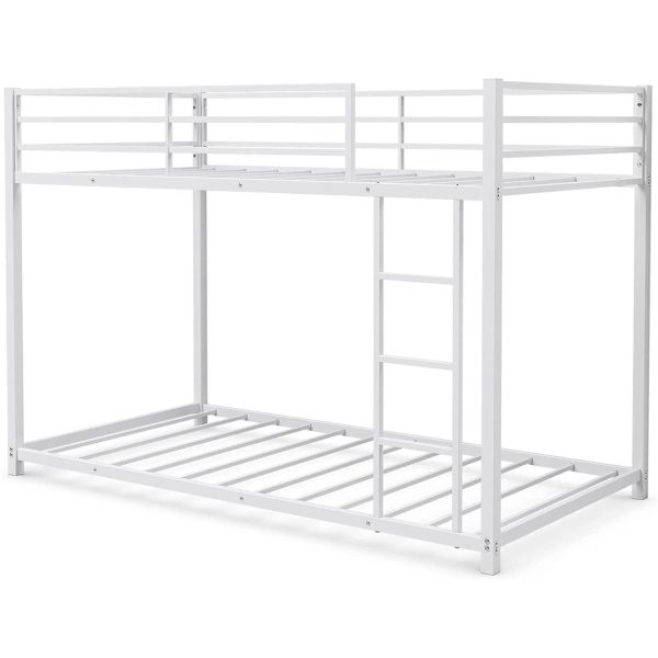 Twin over Twin Low Profile Modern Bunk Bed Frame in White Metal Finish - Image 2