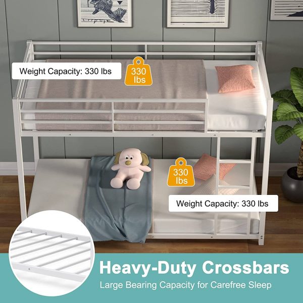 Twin over Twin Low Profile Modern Bunk Bed Frame in White Metal Finish - Image 5