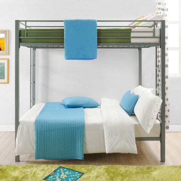 Twin over Twin Modern Metal Bunk Bed Frame in Silver Finish - Image 2