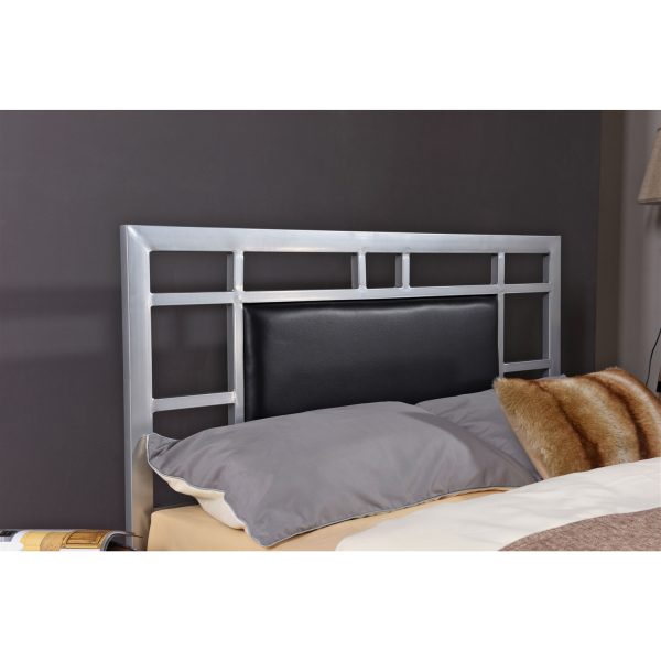 Twin Metal Platform Bed Frame in Silver with Black Upholstered Headboard Center Panel - Image 3