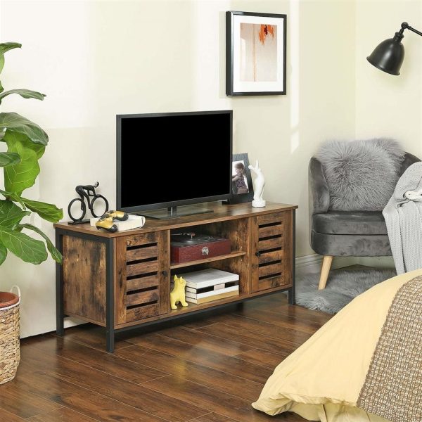 Rustic FarmHome TV Entertainment Stand Console Cabinet Louvered Doors with Shelf - Image 3