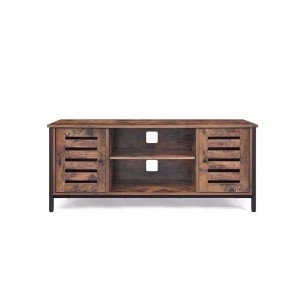 Rustic FarmHome TV Entertainment Stand Console Cabinet Louvered Doors with Shelf - Image 4
