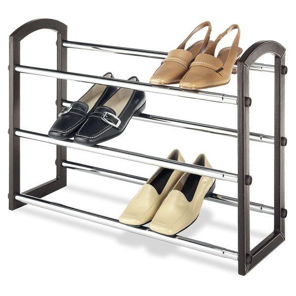 Expandable 3 Tier Shoe Rack in Faux Leather and Chrome - Image 2