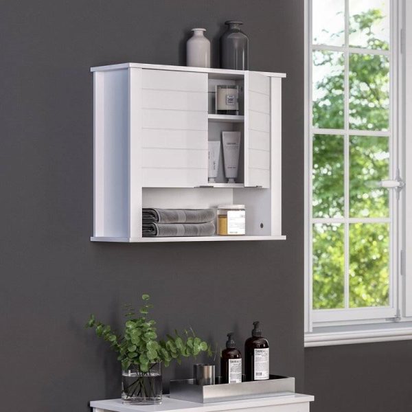 White 2 Door Wall Mounted Bathroom Storage Cabinet - Image 4