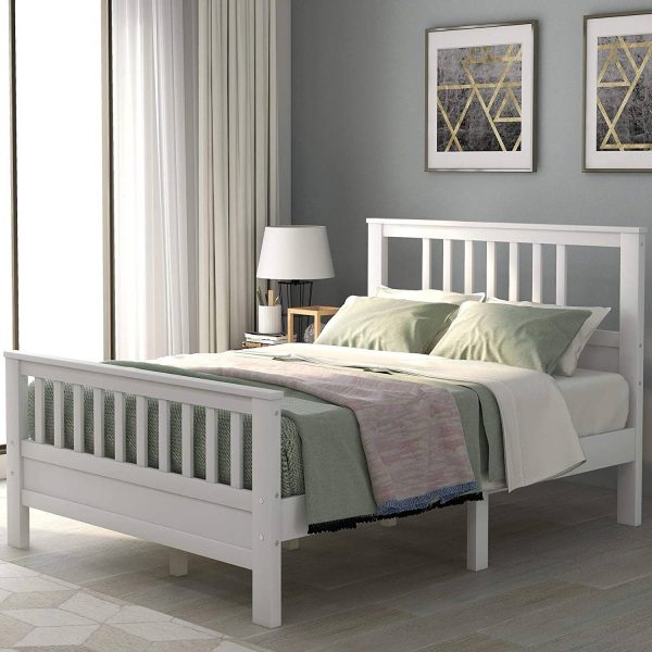 White Pine Wood Slatted Platform Headboard Footboard Full Size Bed - Image 3