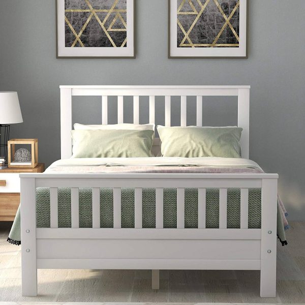 White Pine Wood Slatted Platform Headboard Footboard Full Size Bed - Image 4