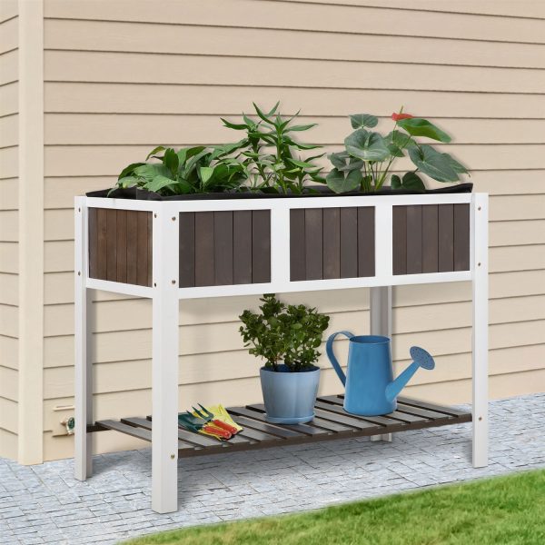 White Wooden 2 Level Elevated Raised Garden Planter Bed - Image 2