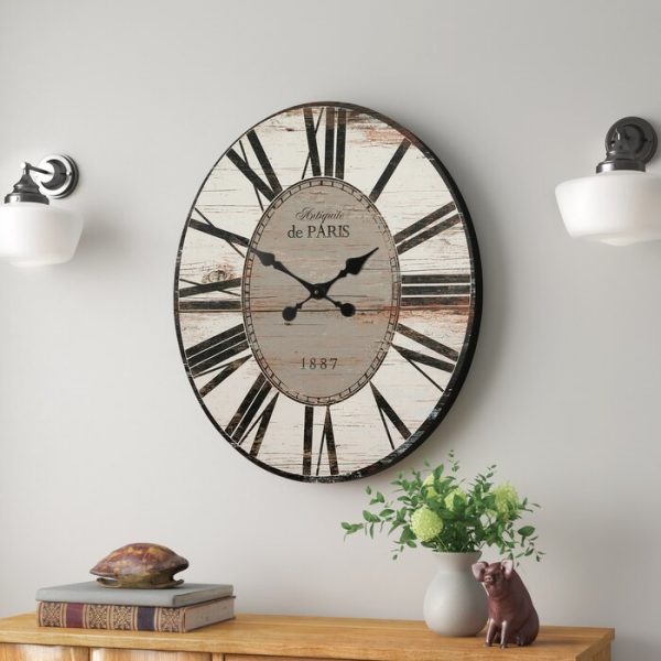 White Washed Oversized Distressed Paris Wood Wall Clock - Image 2