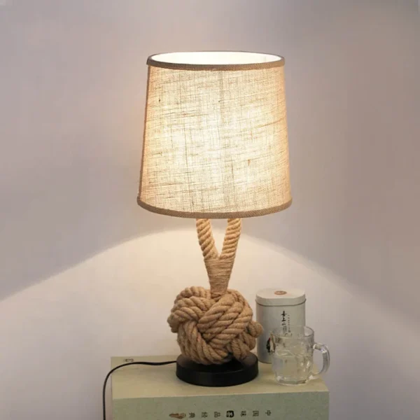 Fabric Lampshade Rope ETL Bedside Lamp Desk Hotel Lamp Hotel Table Lamp Lights Rustic Metal American Decorative Hemp Rope LED - Image 3