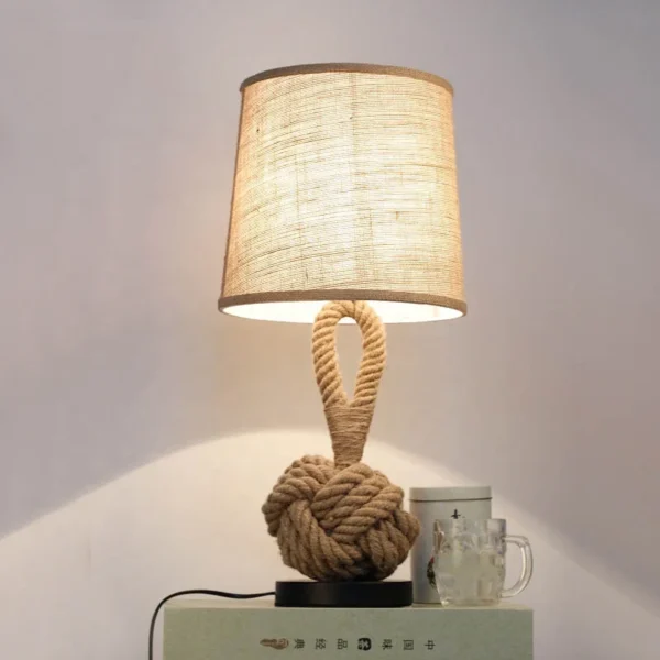 Fabric Lampshade Rope ETL Bedside Lamp Desk Hotel Lamp Hotel Table Lamp Lights Rustic Metal American Decorative Hemp Rope LED - Image 2