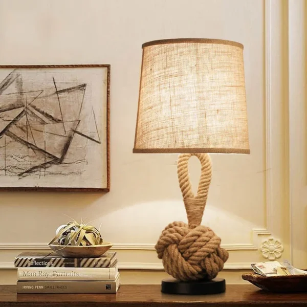 Fabric Lampshade Rope ETL Bedside Lamp Desk Hotel Lamp Hotel Table Lamp Lights Rustic Metal American Decorative Hemp Rope LED - Image 4