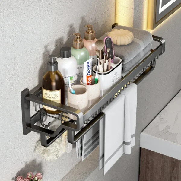 3tier multi corner shower caddy metal wall mount hanging bathroom shelves storage shelf folding towel organizer drying rack set - Image 4