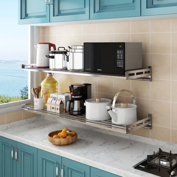 stainless steel metal kitchen shelf wall mounted rack microwave oven stand - Image 3