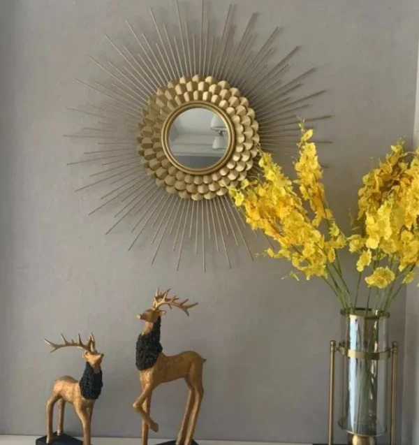 80cm Living Room Background Gold Frame Round Metal Wall Mirror Art Home Decorated Wall Hanging Mirror - Image 2