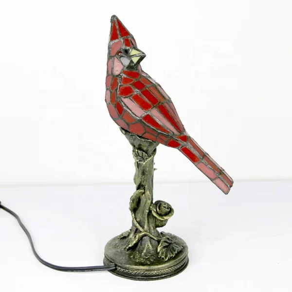 LongHuiJing Small Vintage Tiffany Style Stained Glass Red Cardinal Accent Table Lamp  Bird home decor desk lights - Image 5