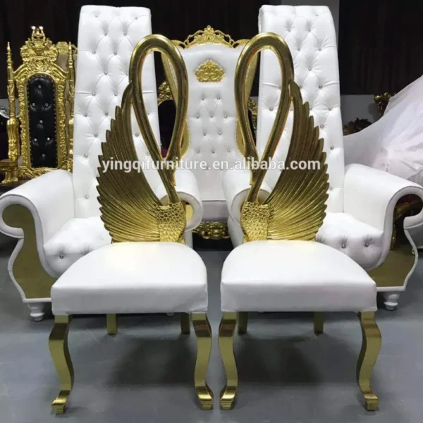 Wooden Carving Swan Wedding Bride and Groom Chairs - Image 6