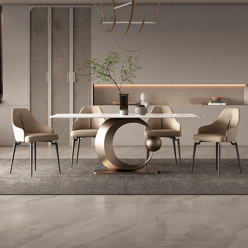 Metal Furniture Sets Stainless Steel Marble Table Dining Set Modern Dining Table Custom Multi-seater Suits