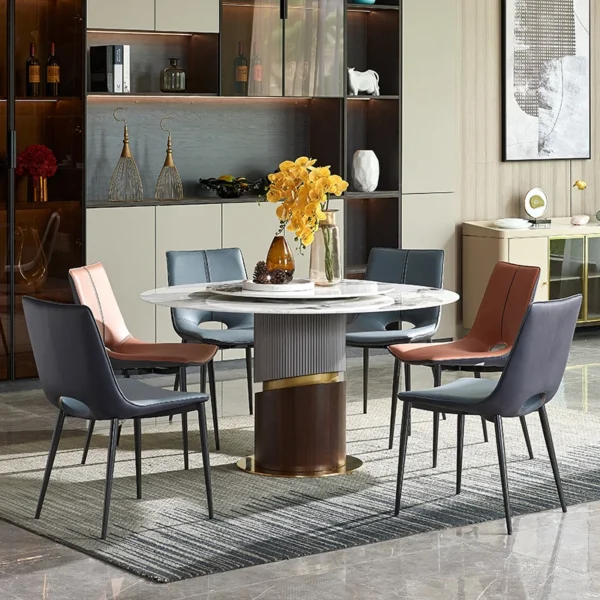 Dining Room Furniture Grey Marble Top Table Set Round Dining Table And Chairs Modern Marble Dining Table Metal Base - Image 2