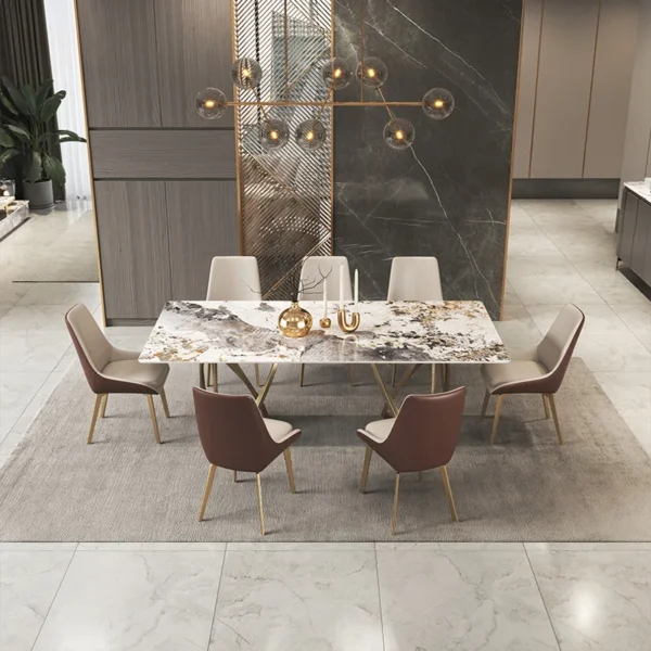 Dining Table Nordic Household Marble Dining Table And Chair Rectangular Expandable Stone White Marble Dining Table - Image 2