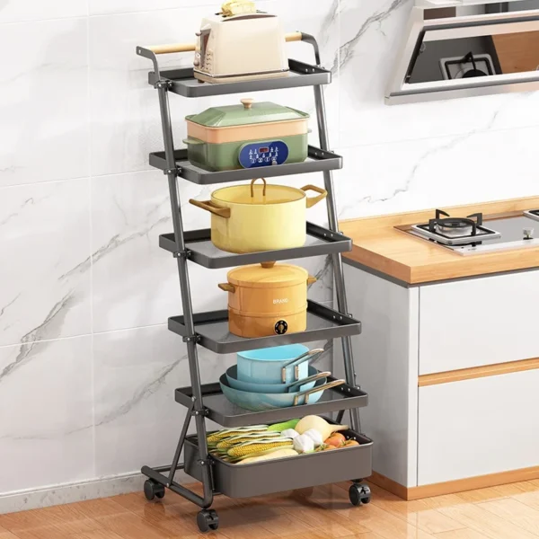 space saving kitchen utensils cart trolley 4 5 tier vegetable basket pot rack wheels storage pan and pot lid organizer holder - Image 6