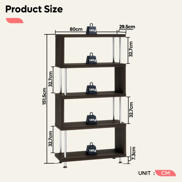 Modern 4 Tier S-shaped Bookcases Design Furniture Leaning Decorative Shelves Ladder Storage Bookshelf - Image 2