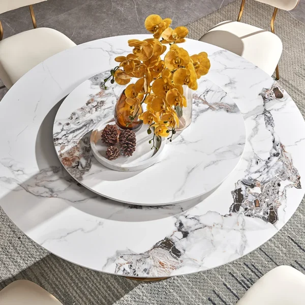 Dining Room Furniture Grey Marble Top Table Set Round Dining Table And Chairs Modern Marble Dining Table Metal Base - Image 3