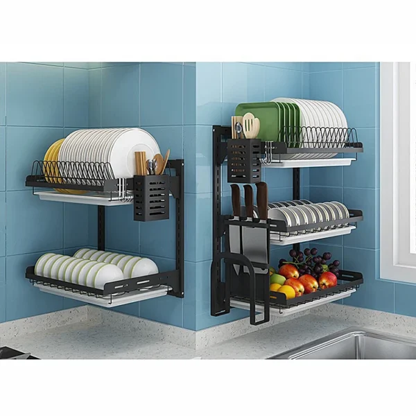 3 Tiers Countertop Kitchen Dish Drying Drainer Rack With Choopping Board Shelf Rackstorage Household Knife Utensil Holder - Image 3