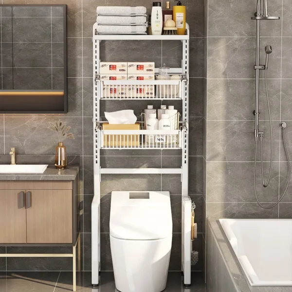 4 tier adjustable over toilet stand paper iron metal shelf organizer bathroom  corner basket rack storage shelves cabinet holder - Image 2