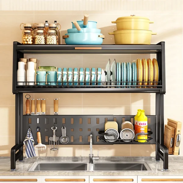 fruit shelf organizer storage holder with cabinet door drainboard set kitchen plate dish drying rack steel over telescopic sink - Image 6