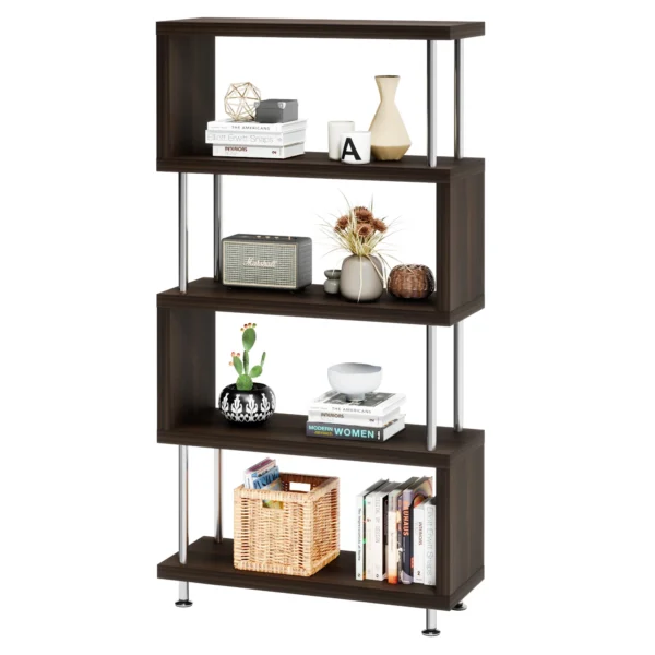Modern 4 Tier S-shaped Bookcases Design Furniture Leaning Decorative Shelves Ladder Storage Bookshelf