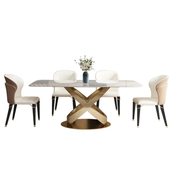 Dining Table Sets Glass Top Modern Luxury Dining Table Marble Design Furniture High Gloss Stainless Steel Metal Large Dining Tab - Image 4